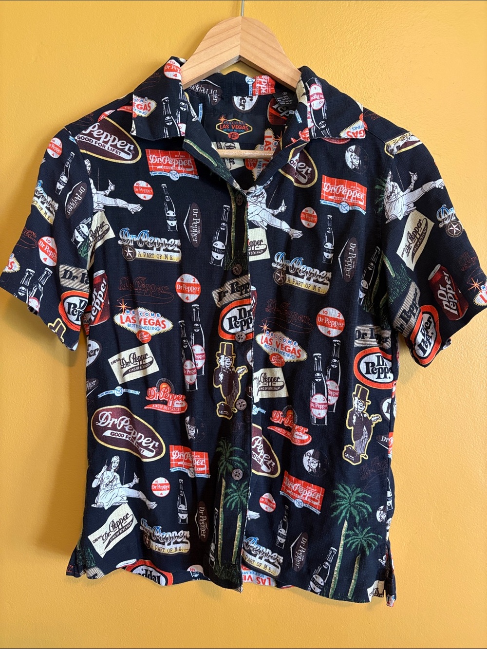 Dr Pepper Silk Las Vegas Black Graphic Logo Button-Up Shirt - Men